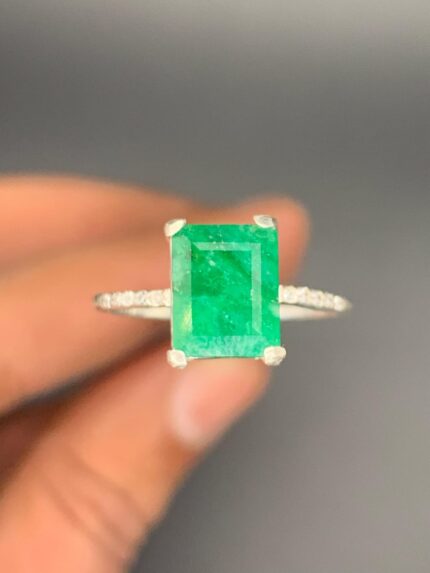 Natural Swat Valley Emerald Solitaire Accent Ring